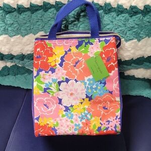 Kate Spade Vibrant Floral Lunch Tote With Blue Handles